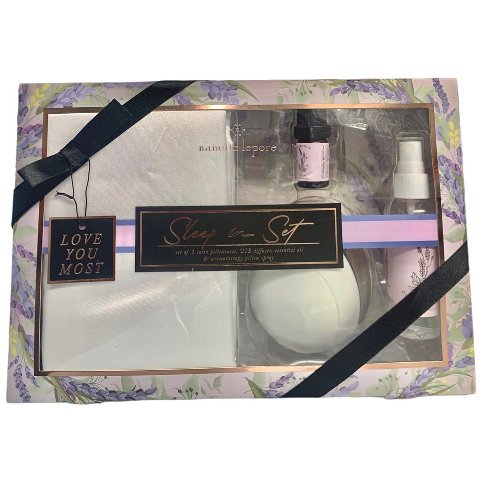 5 Pieces Nanette Lepore sleep in Set; 2 Satin Pillowcases Lavender‎ Essential